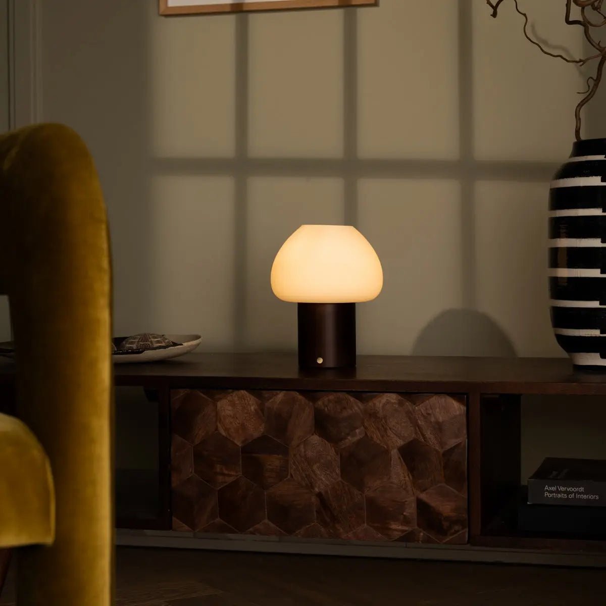 Fynn Dark Brown Wooden Lamp – Rechargeable & Dimmable Light