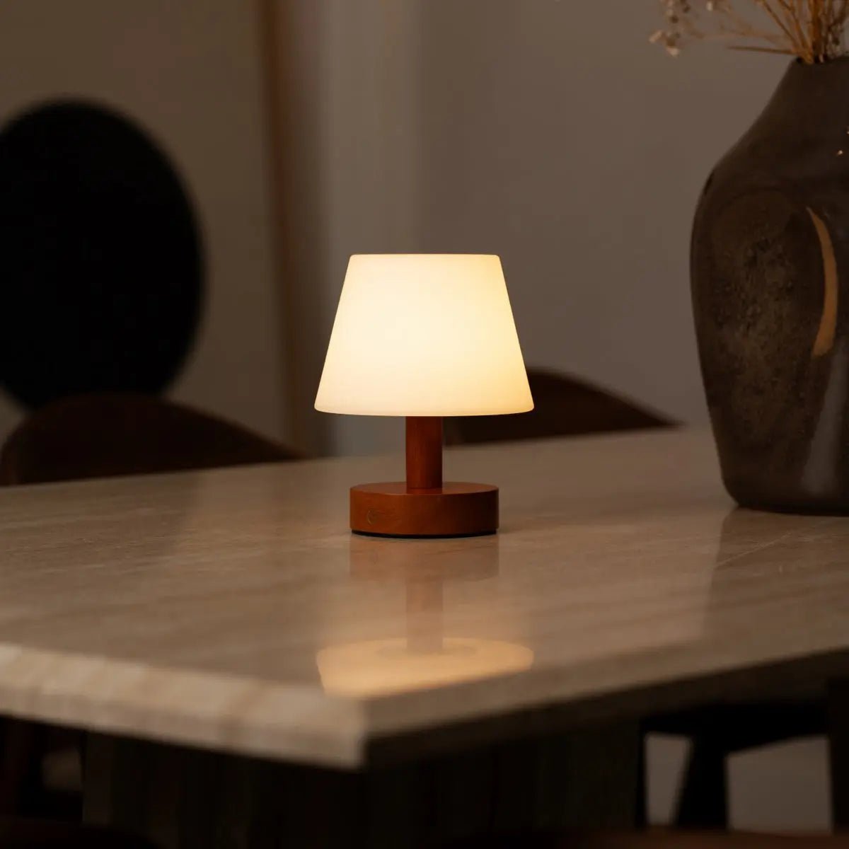Teddy Chestnut Brown Wooden Rechargeable Table Lamp | Dimmable & Cordless with 3 Light Modes
