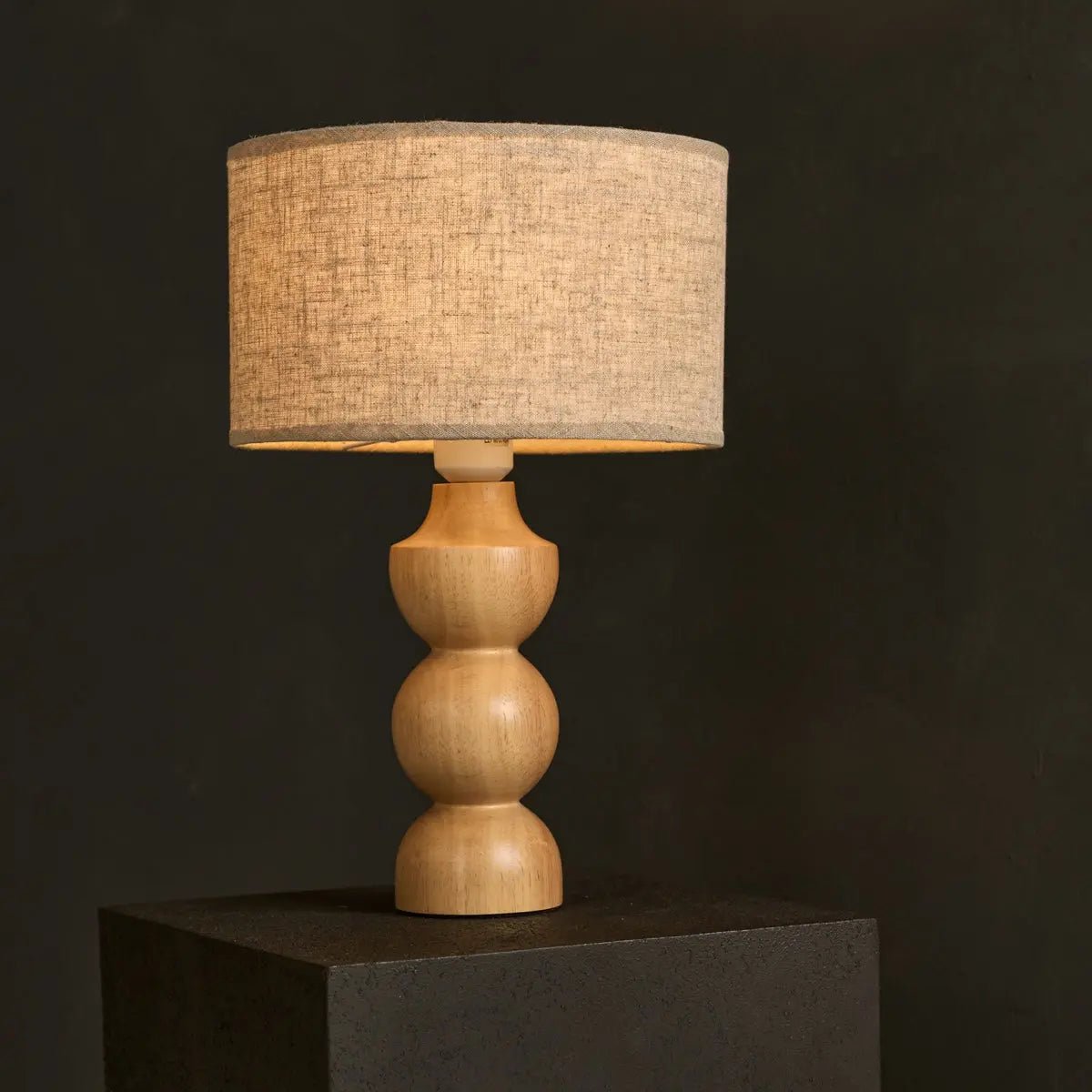 Oliver Light Brown Wooden Lamp with Beige Shade | Elegant Geometric Design for Your Home