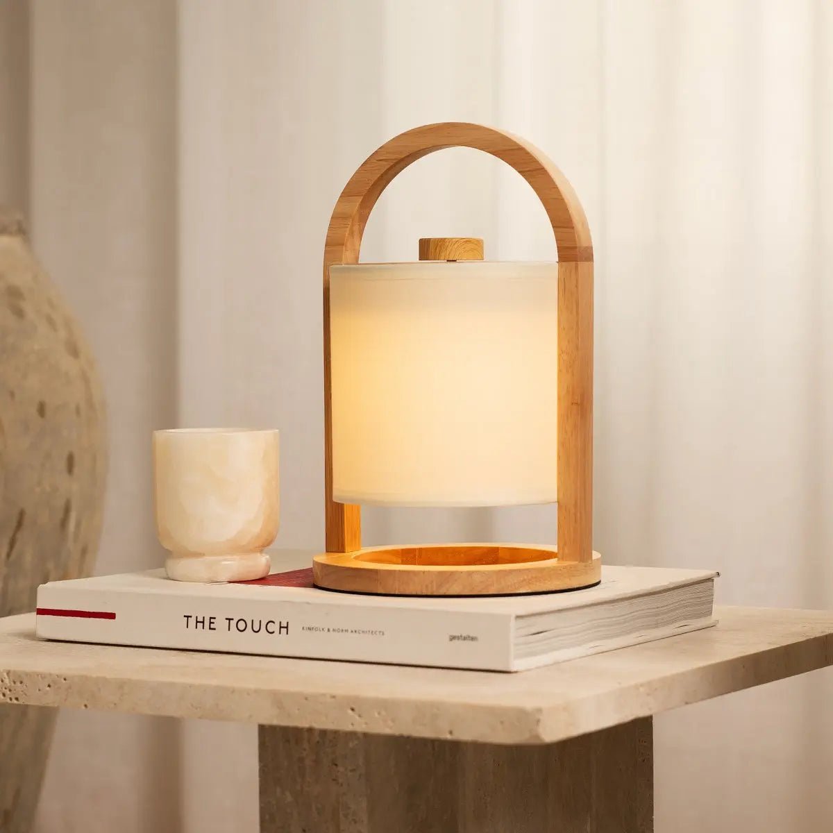 River Light Brown Wooden Rechargeable Lamp – Dimmable & Cordless Light
