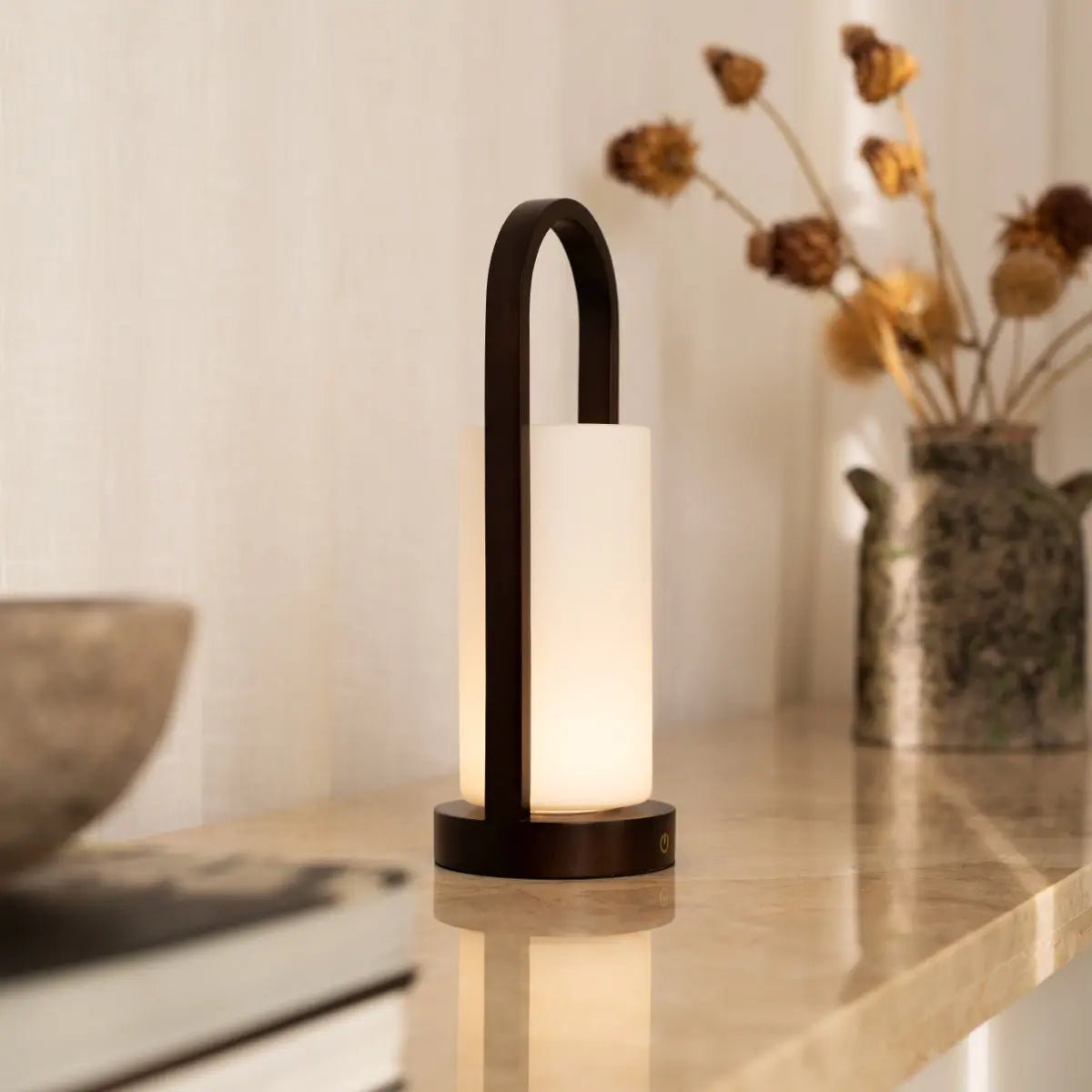 Evie Dark Brown Rechargeable Wooden Table Lamp – Dimmable & Cordless