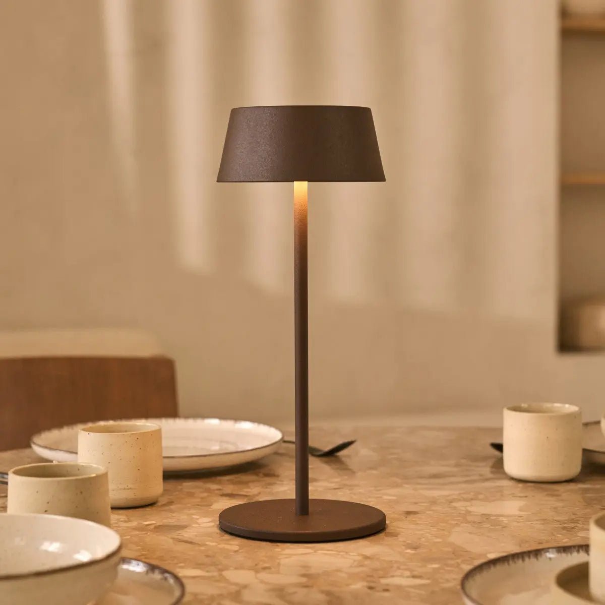 Hugo Mocha Brown Rechargeable Table Lamp - Stylish, Dimmable & Cordless