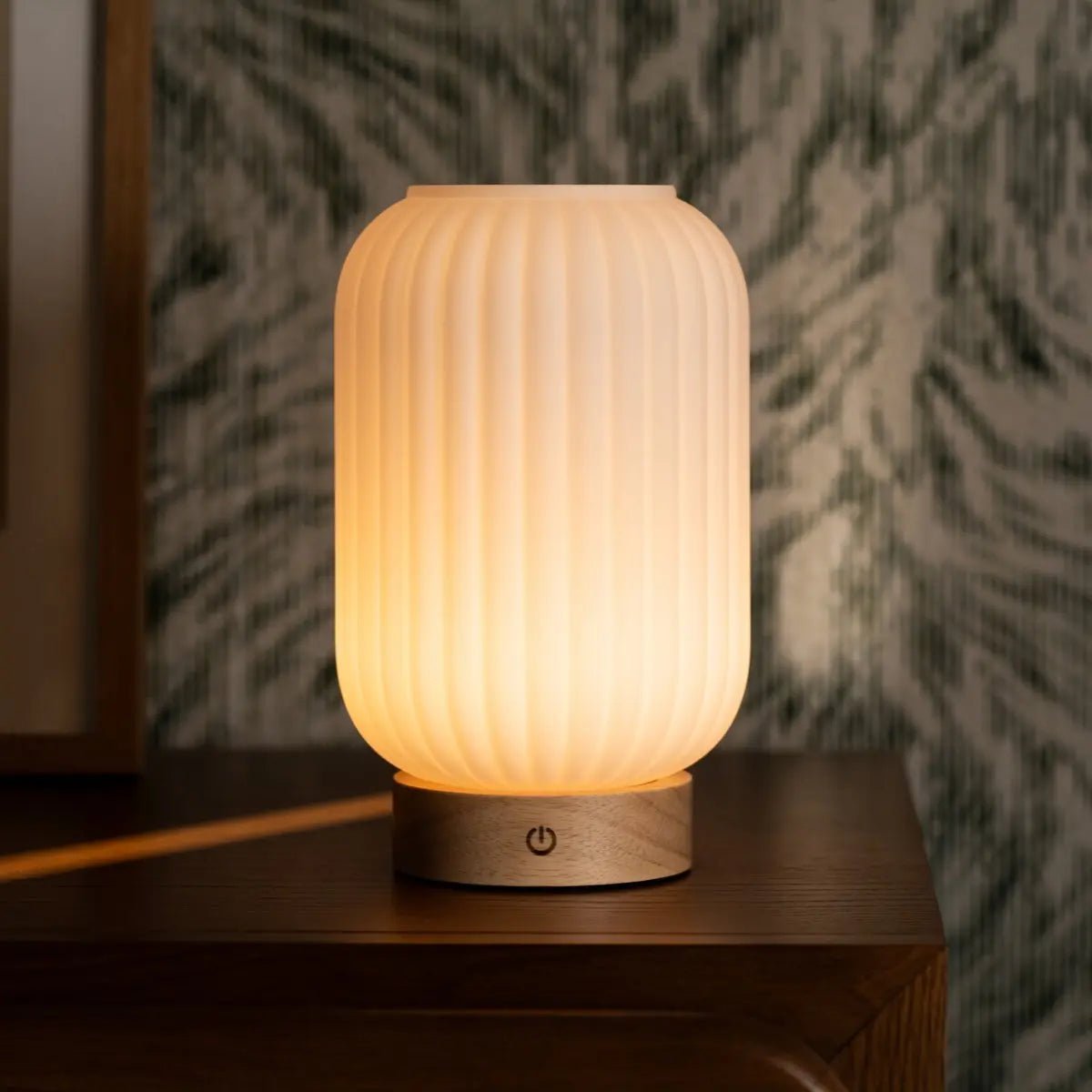 Lilly Unique Rechargeable Lamp – Frosted Glass & Wooden Base, Dimmable, 3 Light Modes