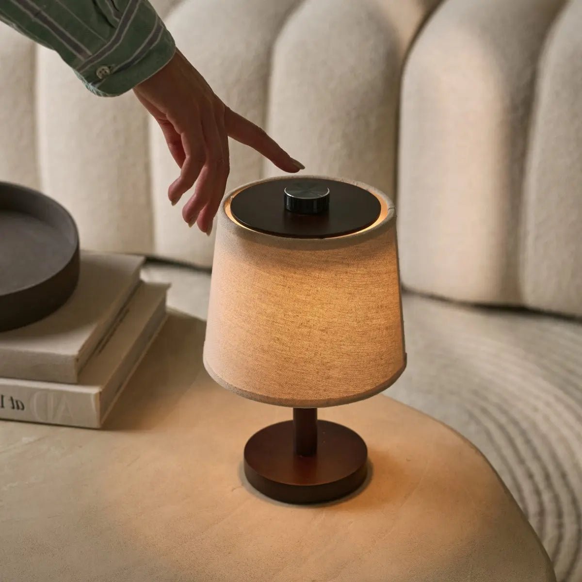 Rover Dark Brown Wooden Lamp – Rechargeable, Cordless & Dimmable Shade
