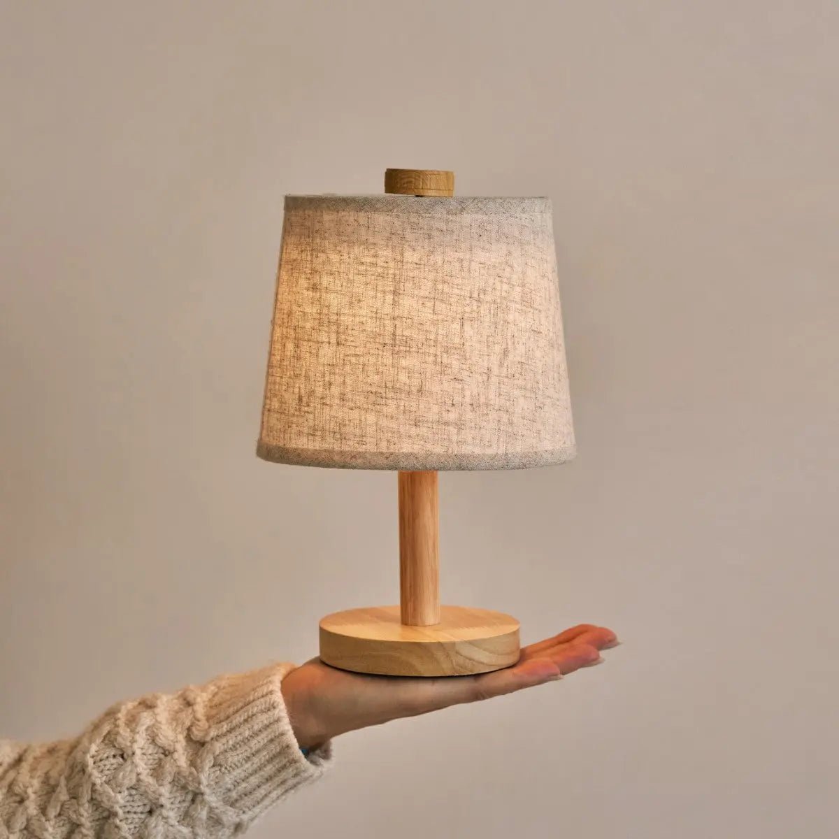 Rover Light Brown Wooden Rechargeable Lamp | Cordless, Dimmable with Fabric Shade