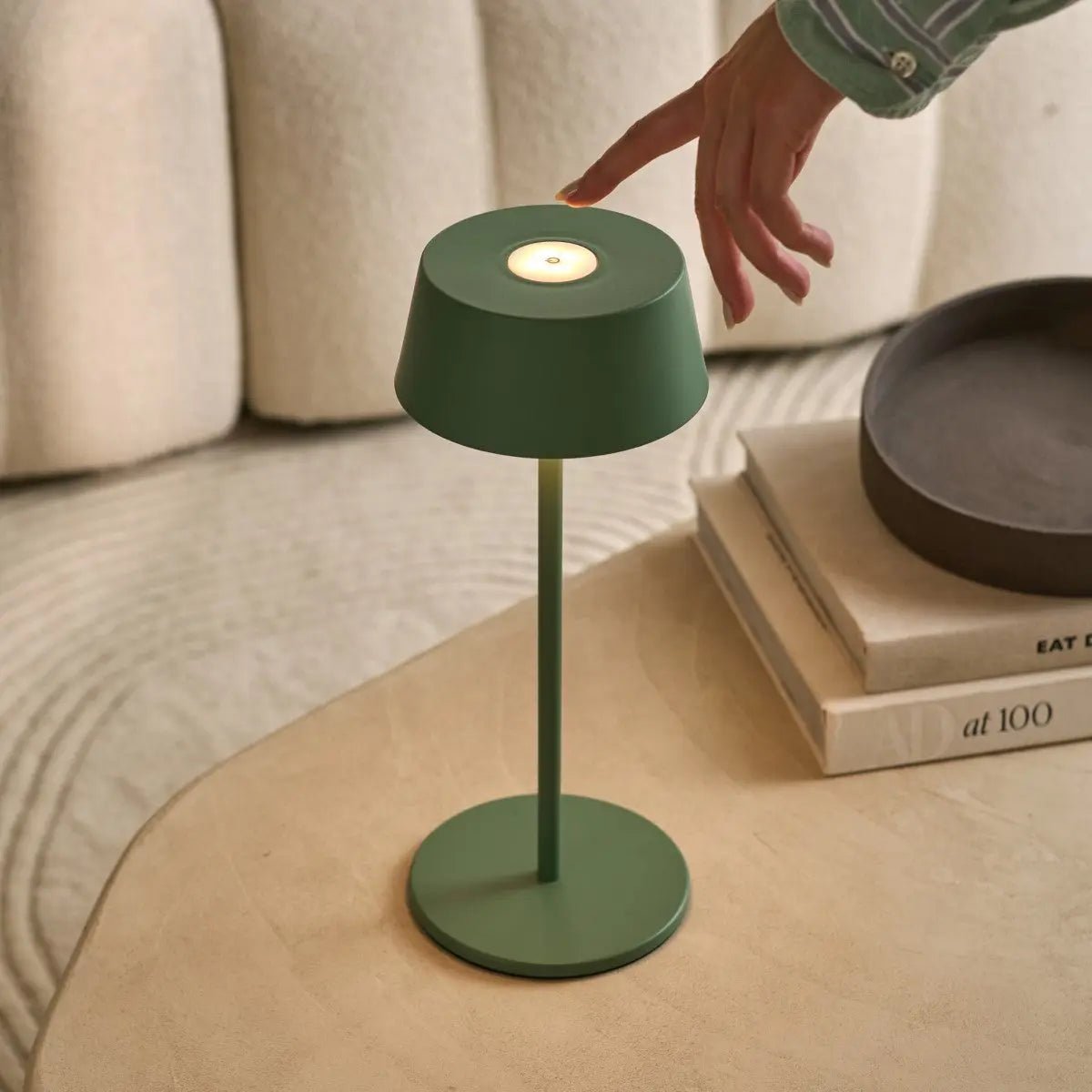 Hugo Sage Green Rechargeable Table Lamp - Stylish, Dimmable & Cordless