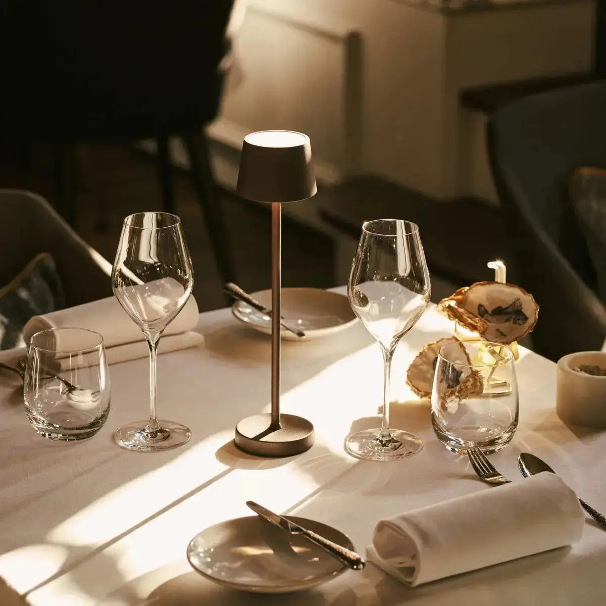 Vondel Mocha Brown Rechargeable and Cordless Lamp Perfect for Hospitality Industry – Wirelessly Rechargeable via Charging Station