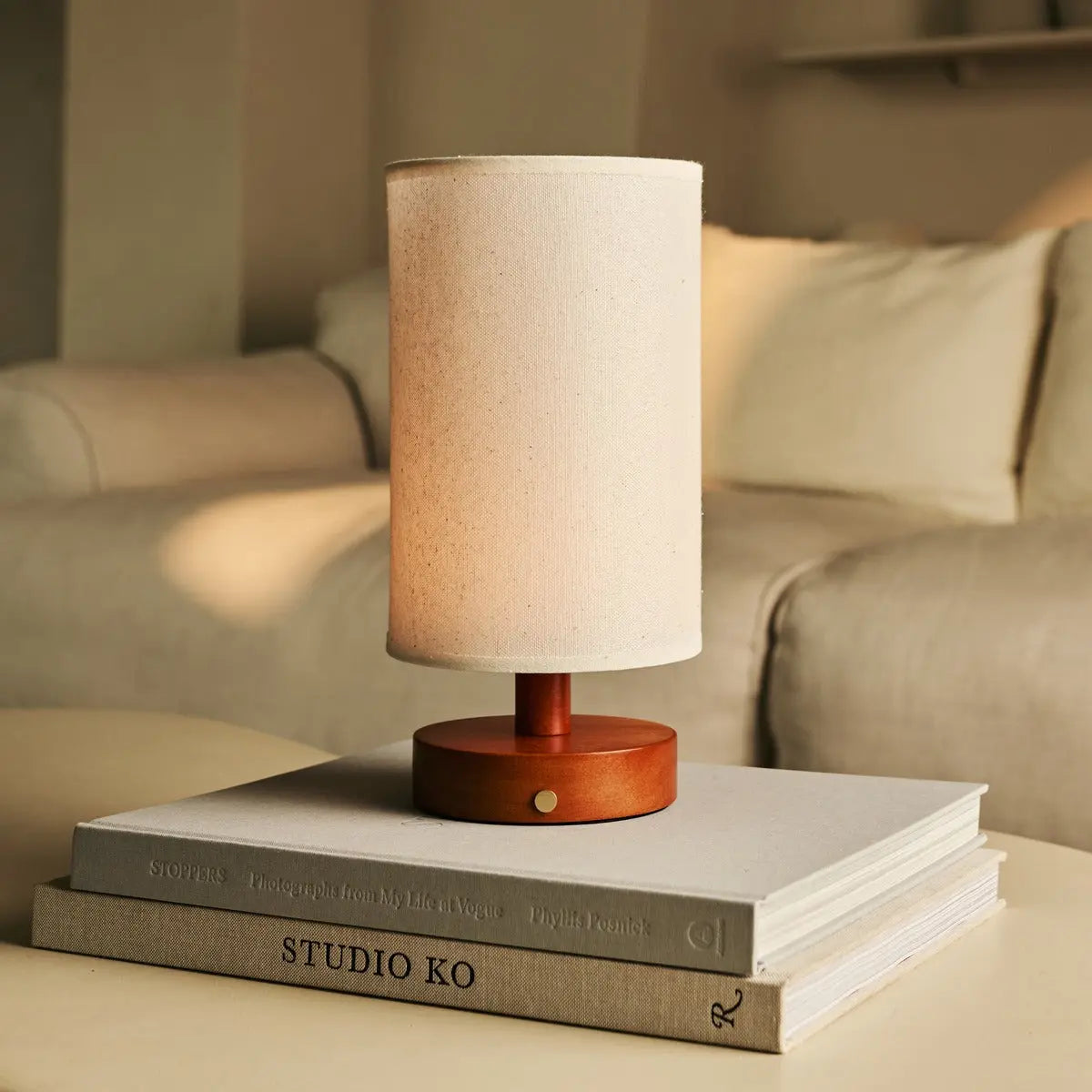 Ben Chestnut Brown Wooden Table Lamp – Rechargeable, Dimmable, USB-C Powered