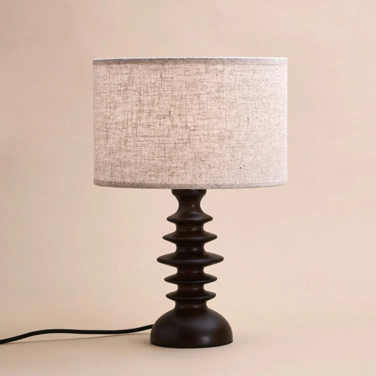 Bodhi Dark Brown Wooden Lamp with Beige Lampshade – Elegant Lighting for Any Room