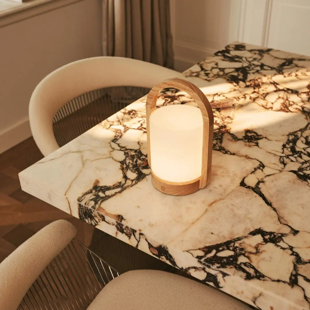 George Light Brown Wooden Rechargeable Lamp Combined With Frosted Glass And A Handle