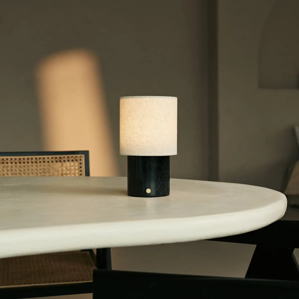 Onoda Black / Nero Marquina – Marble Rechargeable Table Lamp – With Linen Interchangeable Lampshade & Rechargeable Design