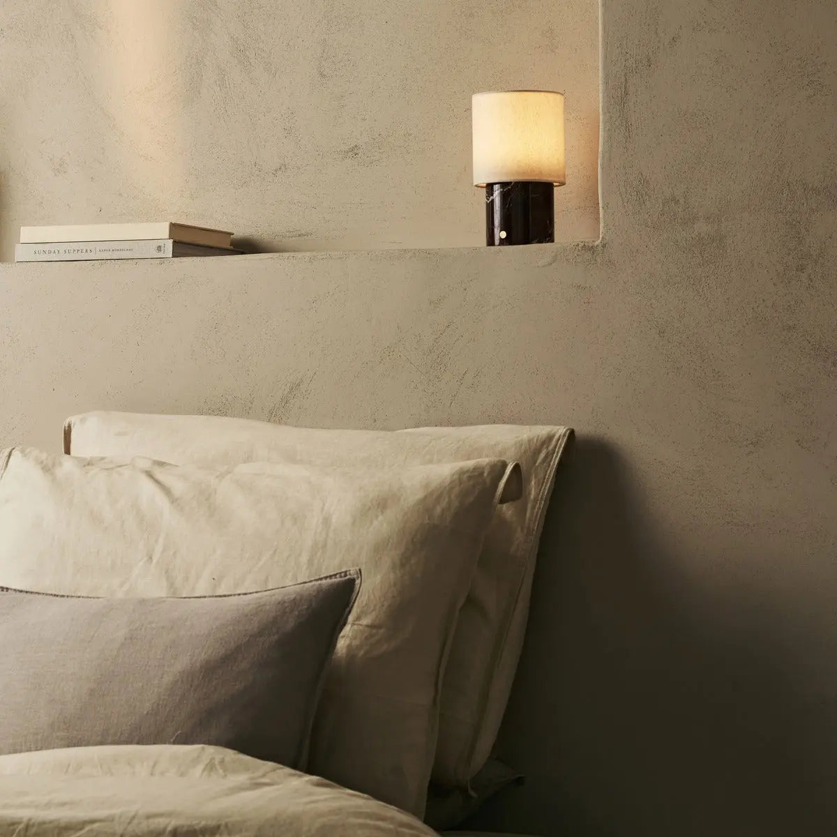 Onoda Red / Rosso Levanto – Marble Rechargeable Table Lamp – With Linen Interchangeable Lampshade & Rechargeable Design