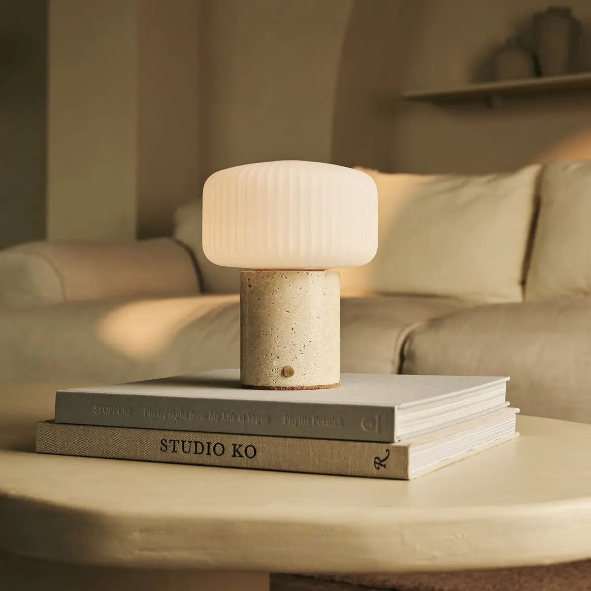 Renoir Beige / Travertino Classico – Travertine Rechargeable Table Lamp – Cordless, USB Rechargeable & Up to 100 Hours of Illumination