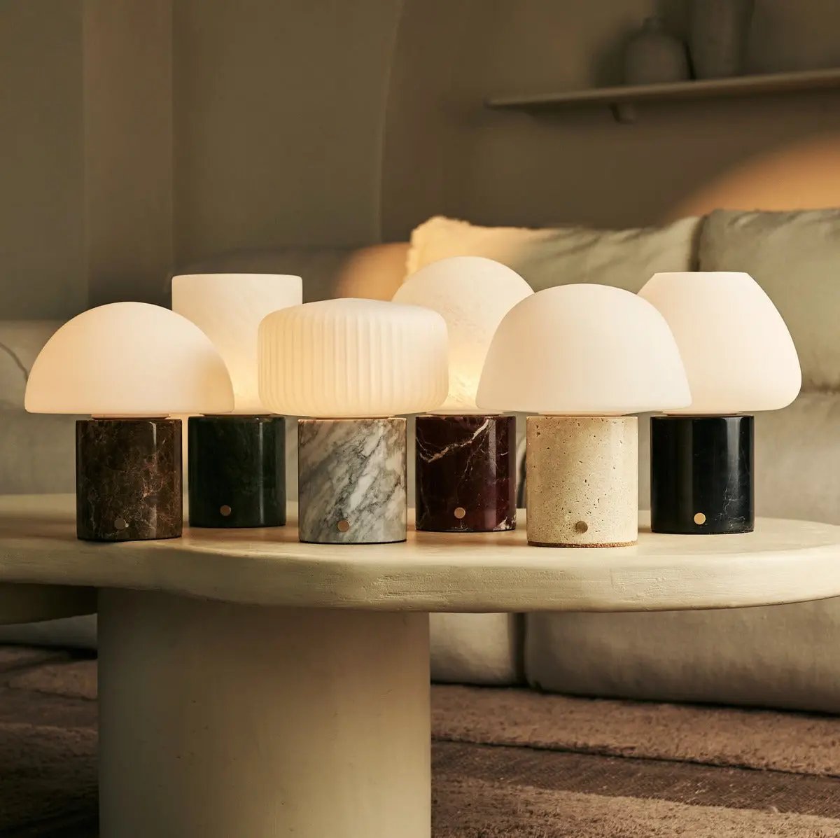 Maris Red / Rosso Levanto – Classic Marble Rechargeable Table Lamp with 3 Light Colors & Dimming Function