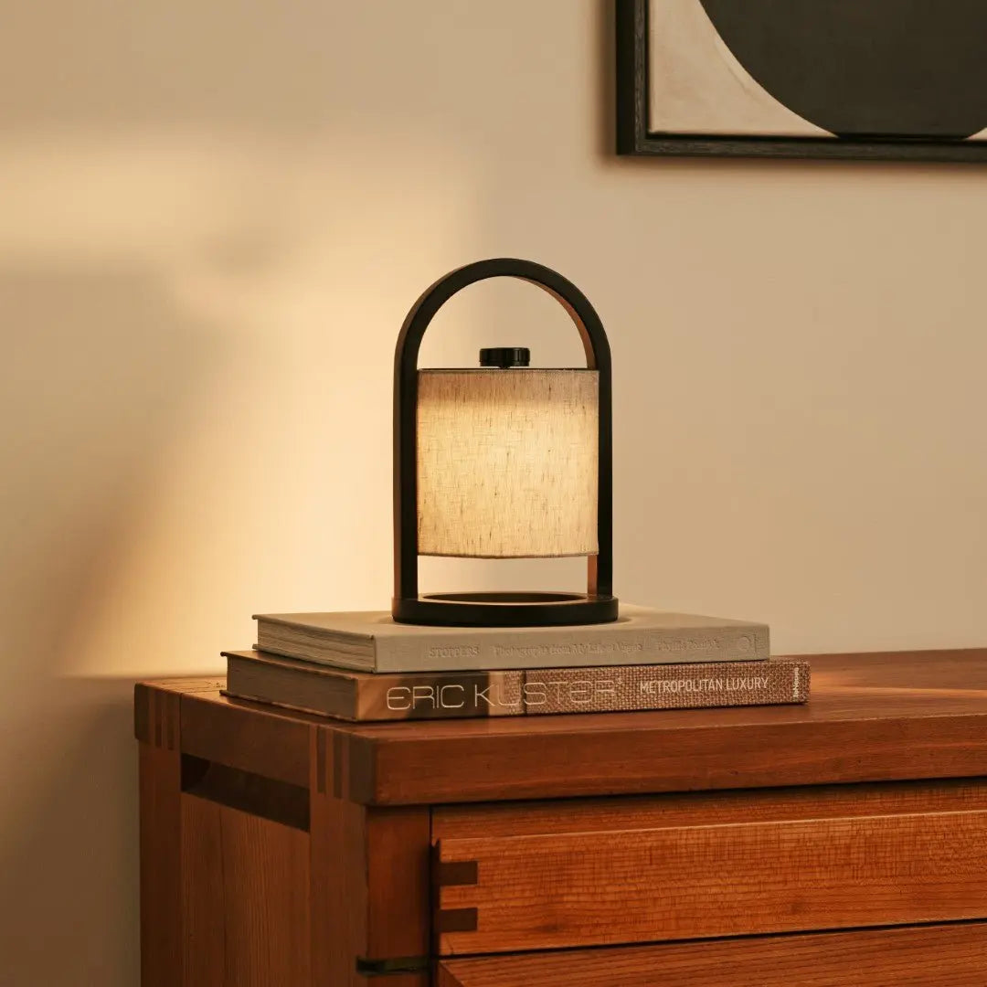 River Black & Grey Wooden Rechargeable Lamp – Dimmable & Cordless Light