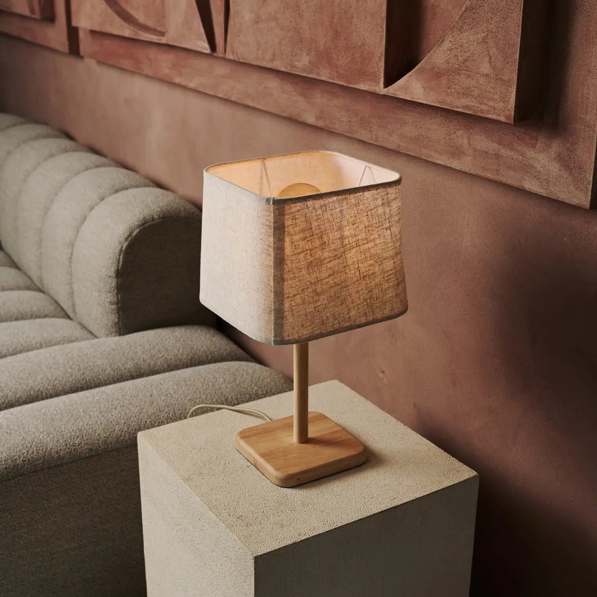 Marley Wooden Lamp with Beige Shade – Stylish & Organic Home Lighting