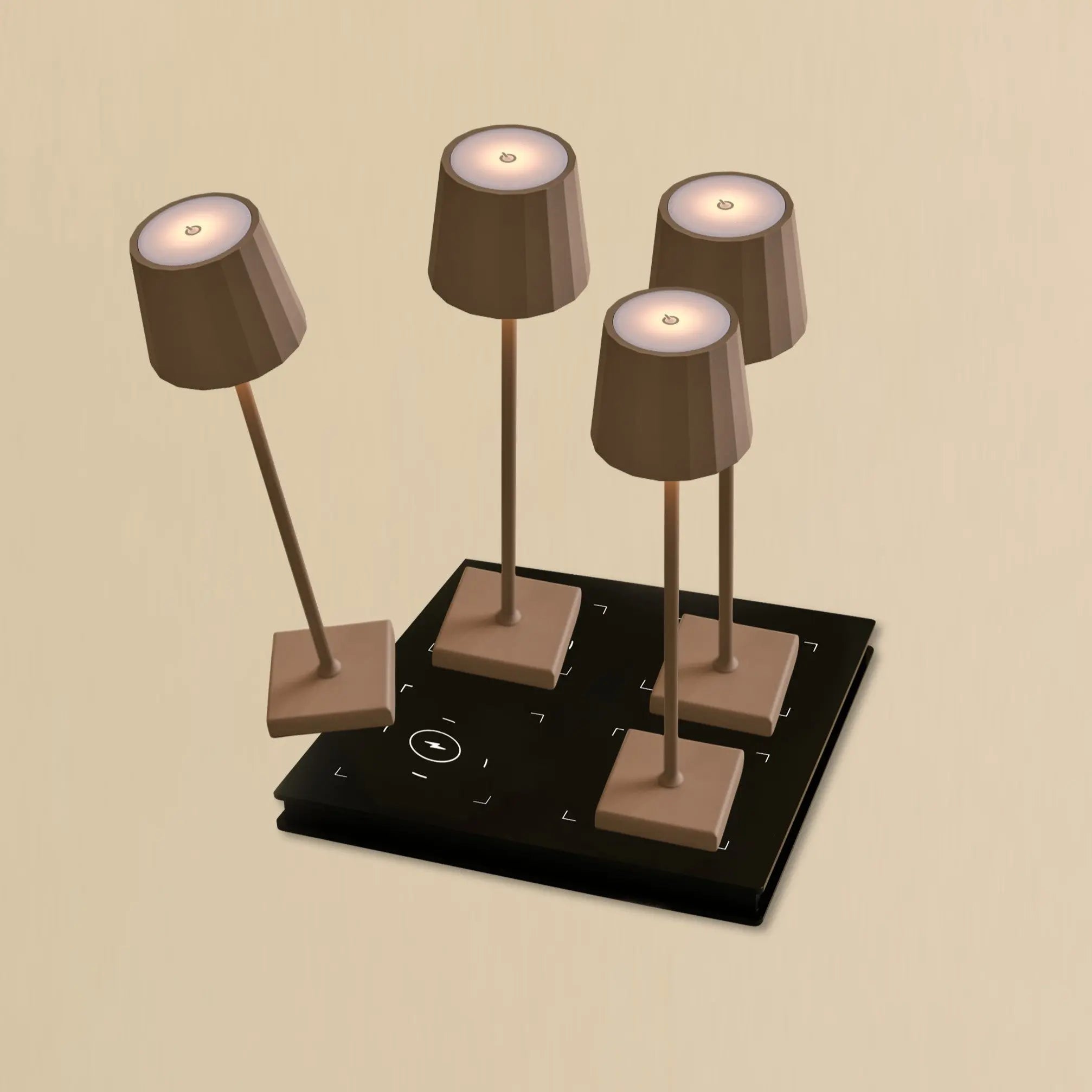 Combi Set Professional – 4 x Wouter Koala Brown Rechargeable Table Lamps & 1 x Amstel Wireless Charging Station with Qi-Technology