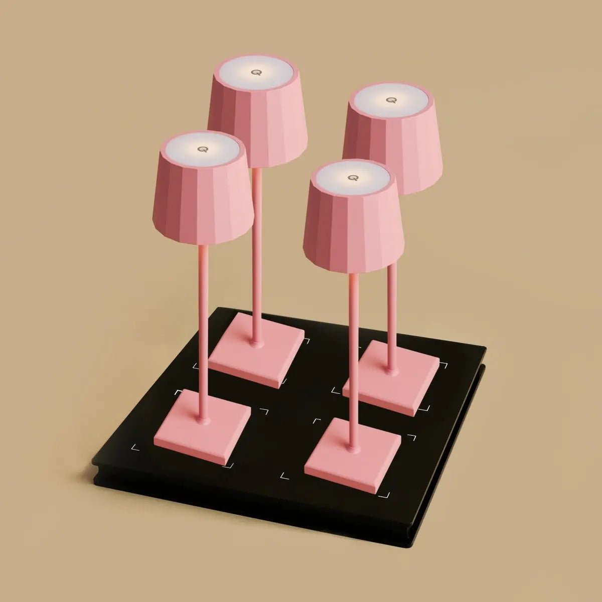 Combi Set Professional – 4 x Wouter Flamingo Pink Rechargeable Table Lamps & 1 x Amstel Wireless Charging Station with Qi-Technology