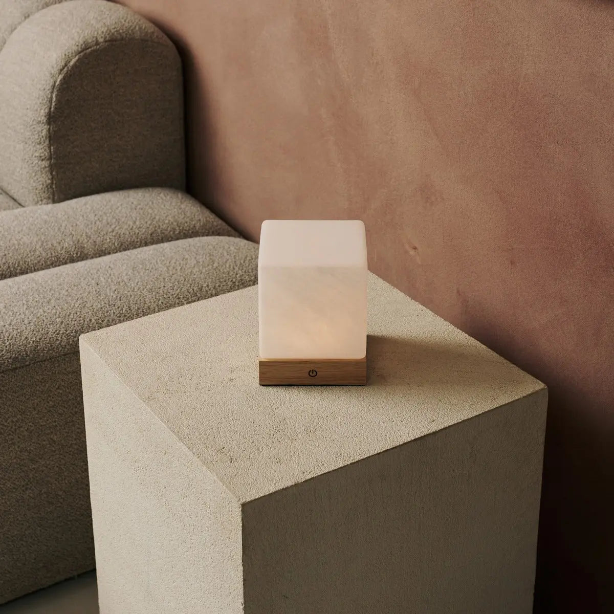 Yce Light Brown Cordless Wooden Lamp with Frozen Glass – Rechargeable, Dimmable, 100-Hour Battery