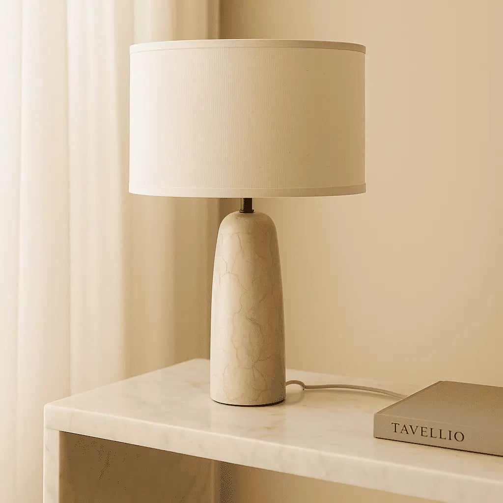 Charlotte Marble Lamp with Cotton Shade – Elegant Lighting for Your Home