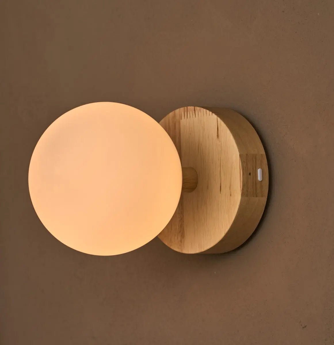 Richella Light Brown Wooden & Glass Wall Light – Rechargeable & Cordless