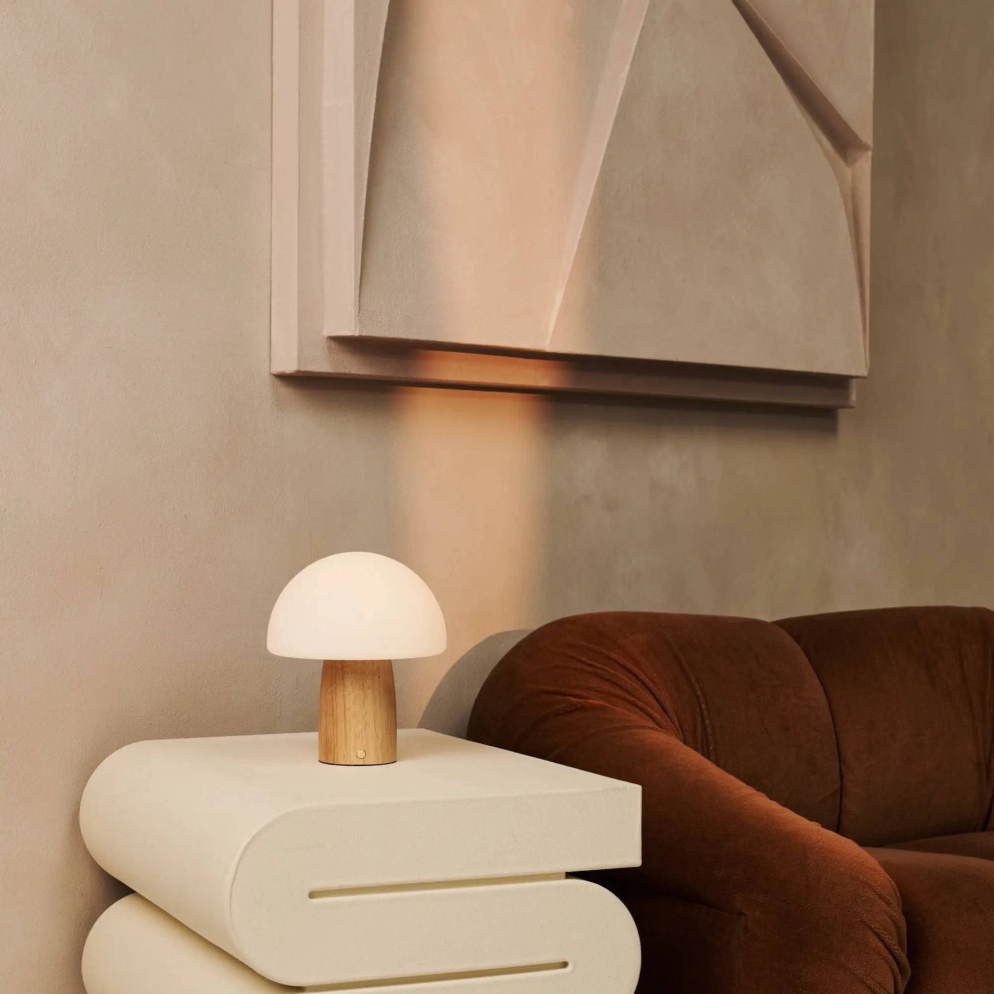 Mia Light Brown Stylish Wooden Table Lamp with Dimmer - Wood, Functional & Subtle