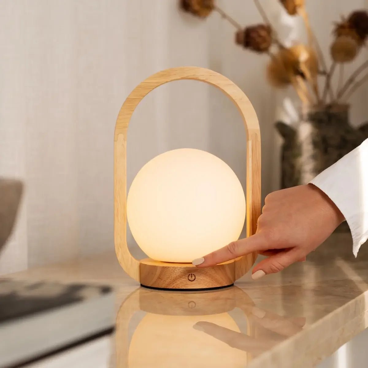 Skye Light Brown Wooden Cordless Lamp | Rechargeable & Dimmable Design