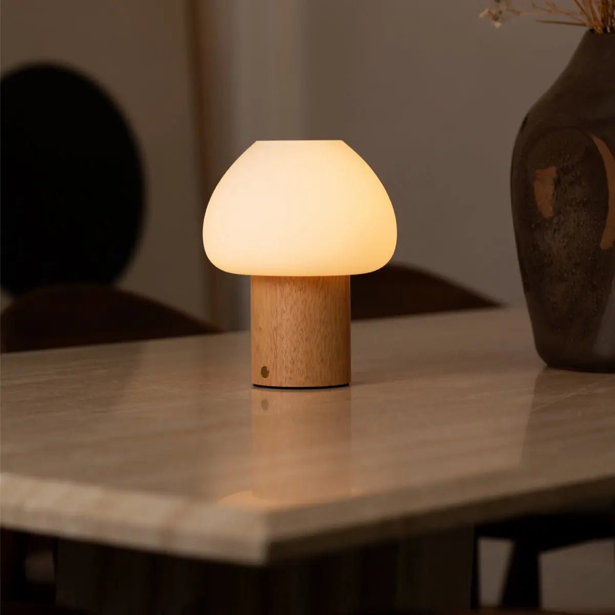 Fynn Light Brown Wooden Lamp – Rechargeable, Dimmable & Stylish