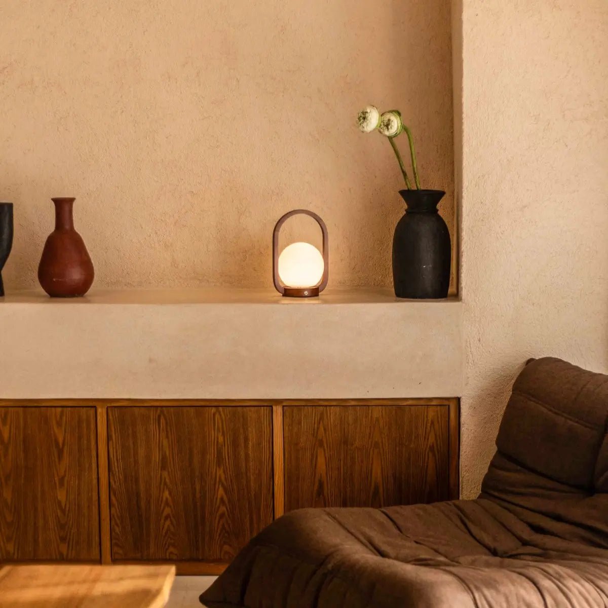 Skye Chestnut Brown Wooden Cordless Lamp | Rechargeable & Dimmable